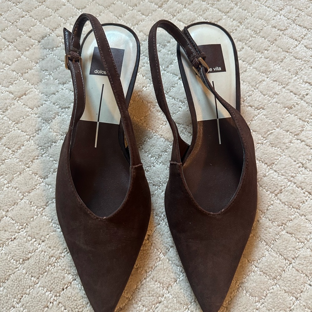 Dolce Vita Dark Brown Suede Slingback Pointed Mules